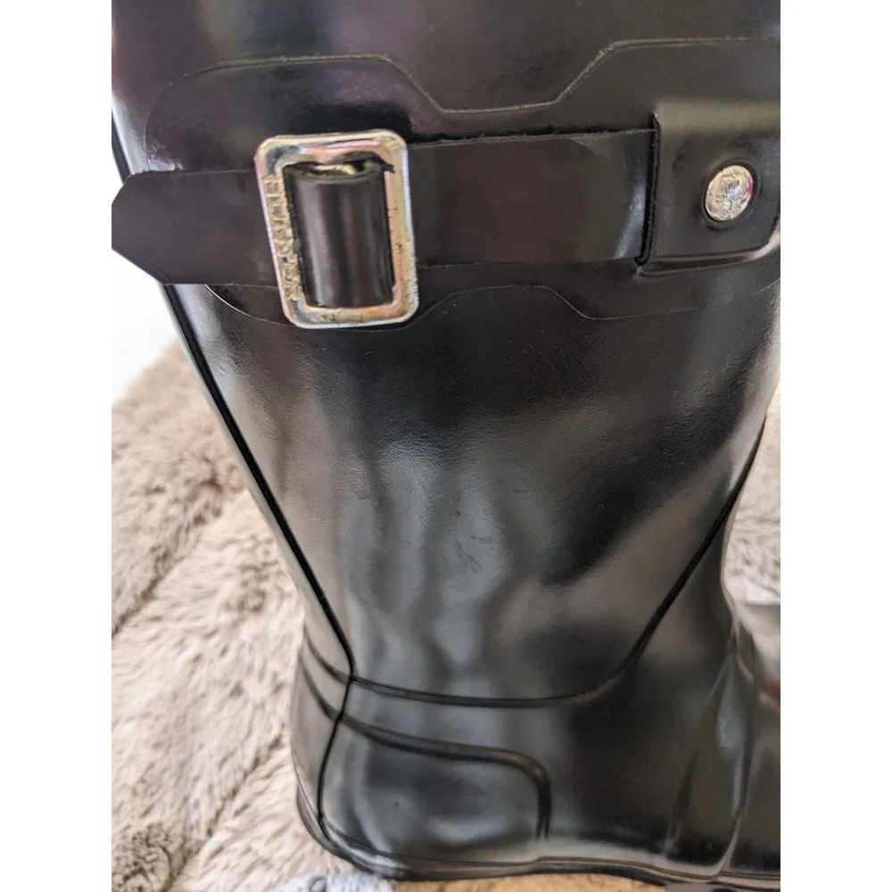 Hunter Original Rain Boots & Fleece CableKnit Cuff Boot Socks Set Black Greige 8